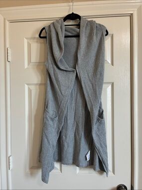 CAbi 5412 Asymmetrical Hooded Sleeveless Long Sweater Cardigan - Gray